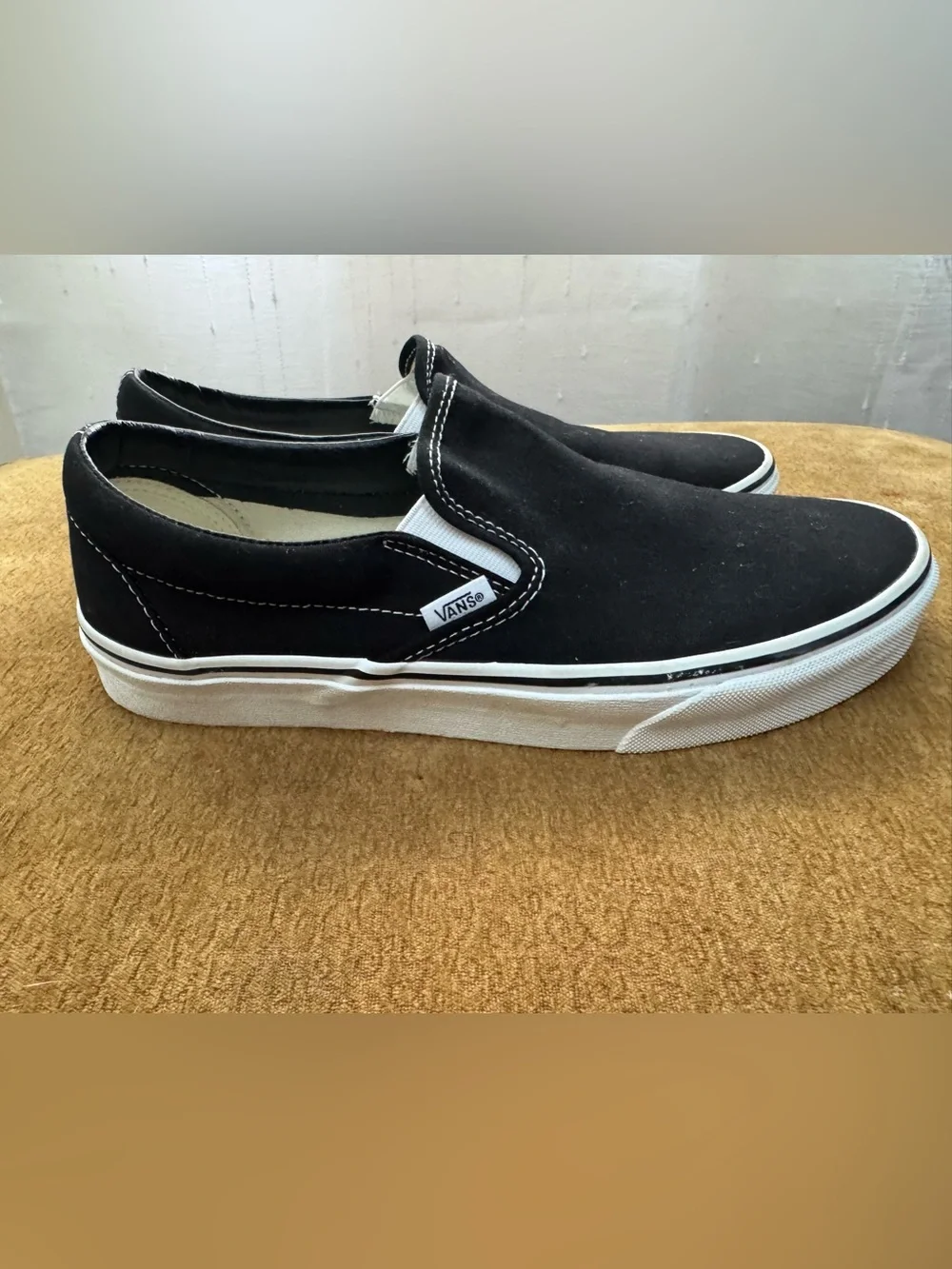 Vans Black Canvas Slip-On Loafers with White Sole